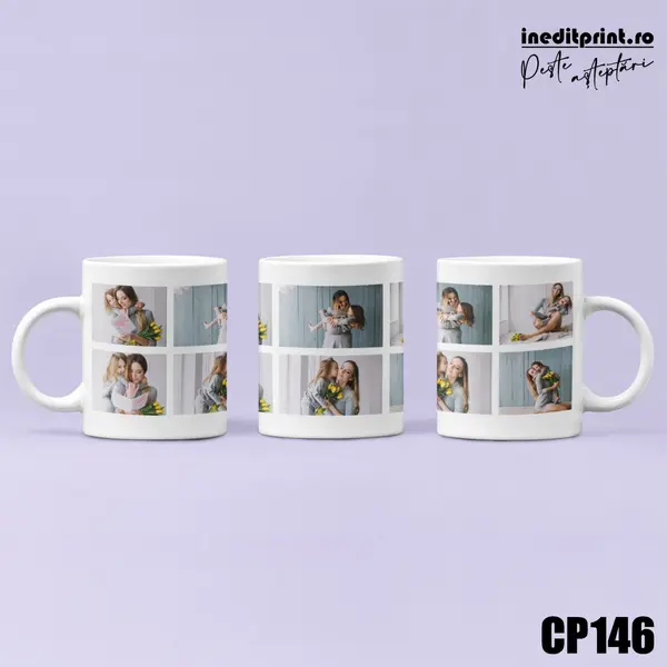 Cana personalizata cu 6 poze CP146 Termosensibila albastra