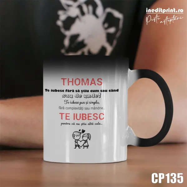 Cana personalizata cu Nume si text CP135 Termosensibila neagra