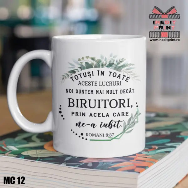 Cana personalizata Nume + verset Romani 8:37 MC12