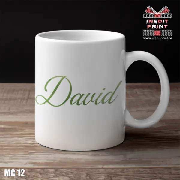 Cana personalizata Nume + verset Romani 8:37 MC12 Alb