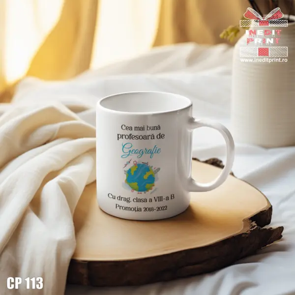 Cana personalizata Profesor Geografie CP113 Termosensibilă neagră