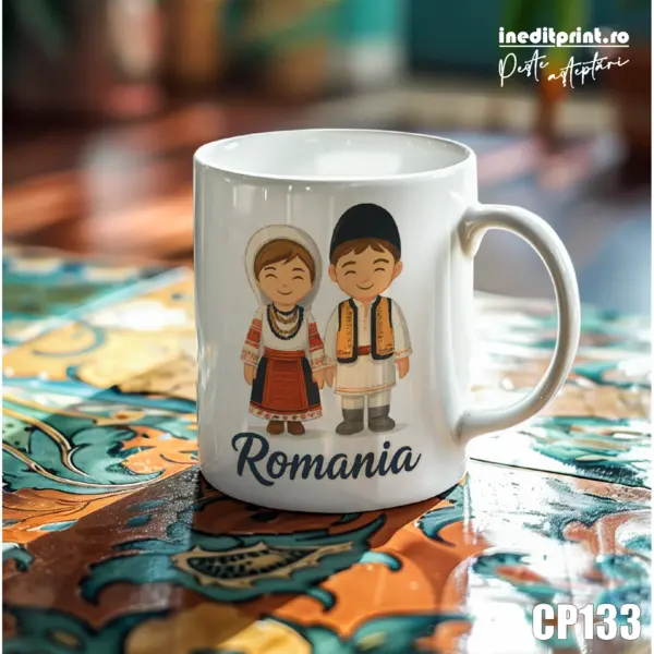 Cana Romania CP133 Alb cu interior si toarta Portocalie