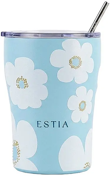 Cană termică cu pai Estia Save the Aegean - Blue Daisy, 350 ml