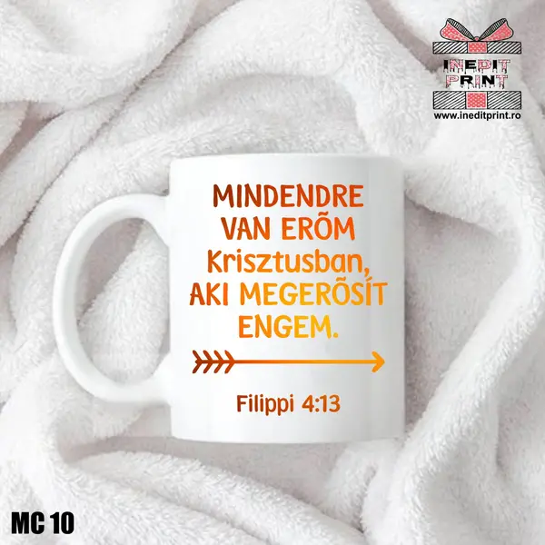 Cana verset Filippi 4:13 MC10 Alb cu interior si toarta Albastra