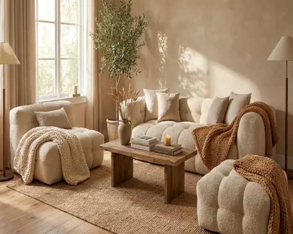 Canapea Bedora Teddy, 3 locuri, textil, ivory
