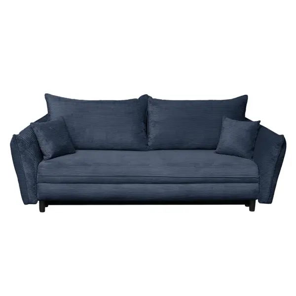 Canapea CAMILLE extensibila, 3 locuri, cu arcuri si lada depozitare, albastru, 238x115x95 cm