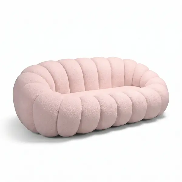 Canapea cu funcție Embrace, Țesătură bouclé, roz, 180x105x65 cm