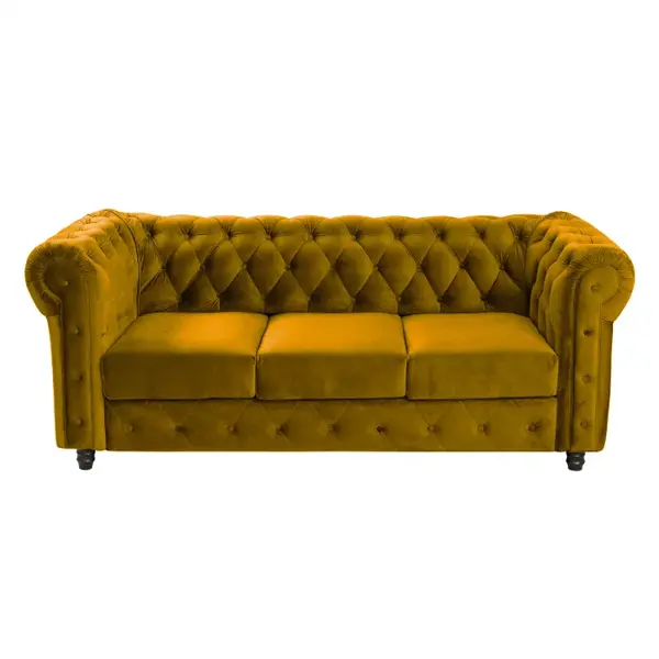 Canapea extensibila CHESTERFIELD, 3 locuri, cu arcuri, galben, 205x90x80 cm