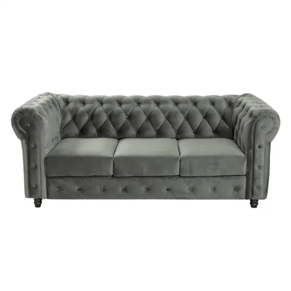 Canapea extensibila CHESTERFIELD, 3 locuri, cu arcuri, gri deschis, 205x90x80 cm