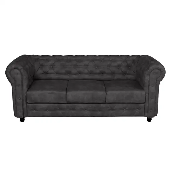 Canapea extensibila CHESTERFIELD, 3 locuri, cu arcuri, gri inchis, 205x90x80 cm