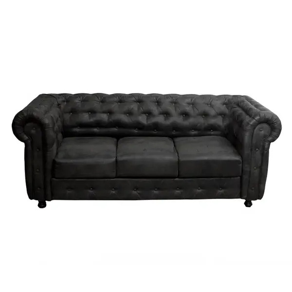 Canapea extensibila CHESTERFIELD, 3 locuri, cu arcuri, negru, 205x90x80 cm