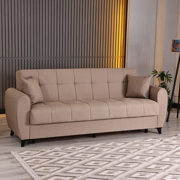 Canapea extensibila cu 3 locuri si spatiu de depozitare, Lincoln, Pako, Bej 226x84x93 cm
