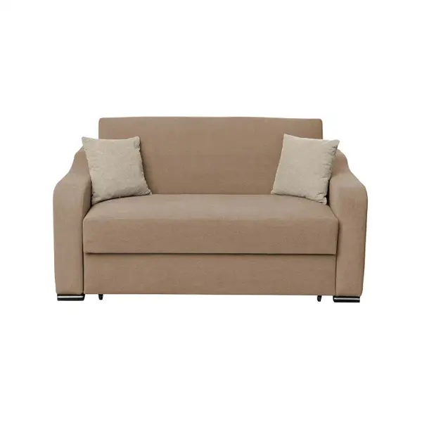 Canapea extensibila FRUNZA, 2 locuri, cu arcuri, lada depozitare, bej + crem, 165x110x90 cm