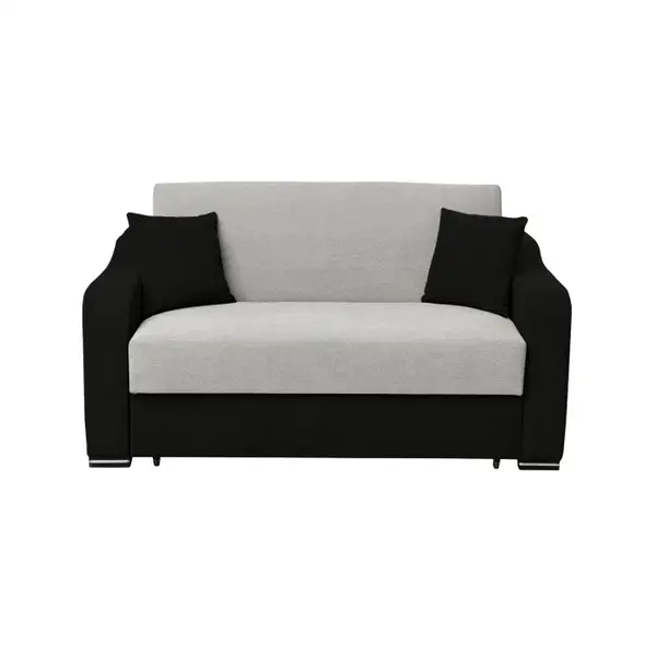 Canapea extensibila FRUNZA, 2 locuri, cu arcuri, lada depozitare, negru + gri, 165x110x90 cm