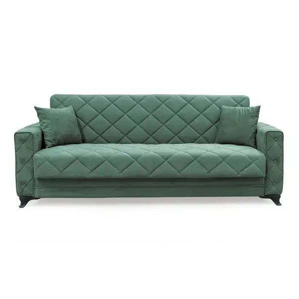 Canapea extensibila HEGEL, 3 locuri, cu arcuri si lada pentru depozitare, verde, 228x85x85 cm