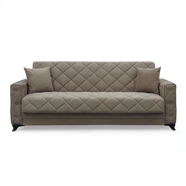 Canapea extensibila HEGEL, 3 locuri, cu arcuri si lada pentru depozitare, maro, 228x85x85 cm