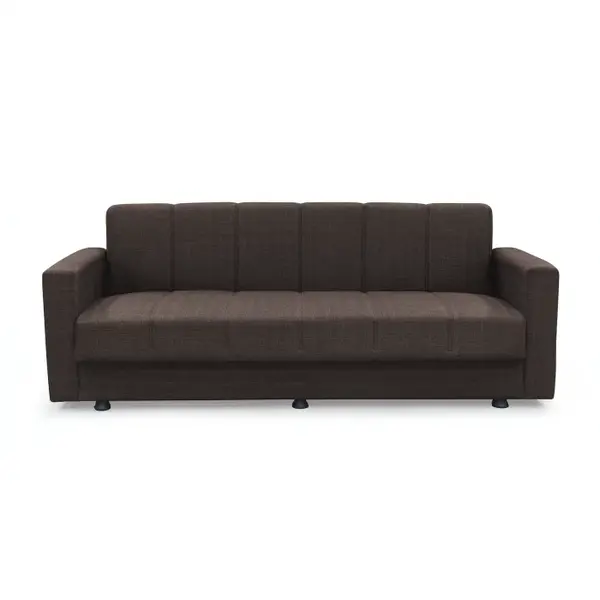 Canapea extensibila MARBELLA ONE, 3 locuri, cu arcuri si lada depozitare, maro inchis, 214x73x80 cm
