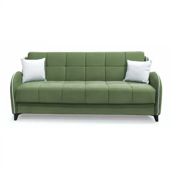 Canapea extensibila WAVE, 3 locuri, cu arcuri si lada pentru depozitare, verde + crem, 198x80x85 cm