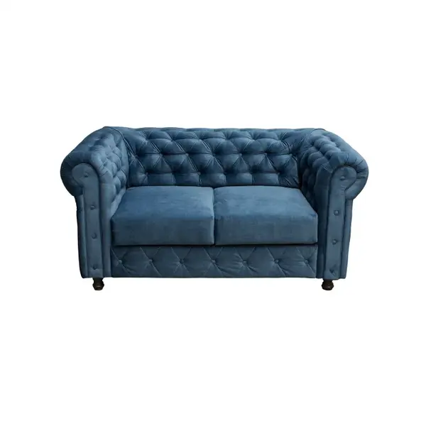 Canapea fixa CHESTERFIELD, 2 locuri, cu arcuri, albastru, 168x90x80 cm