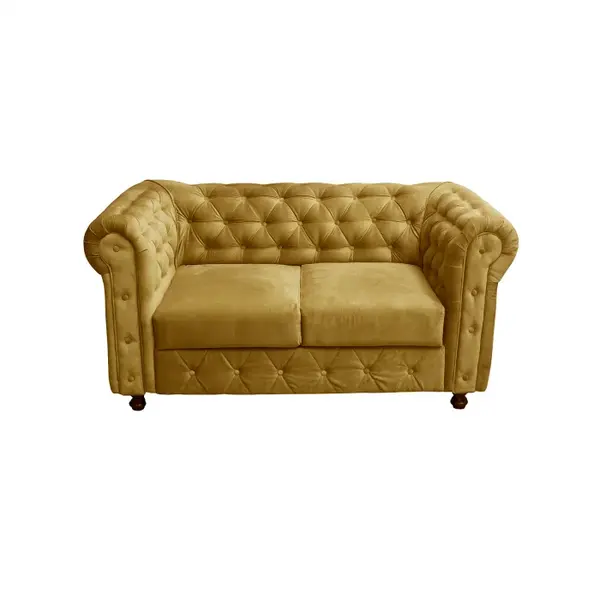 Canapea fixa CHESTERFIELD, 2 locuri, cu arcuri, galben, 168x90x80 cm