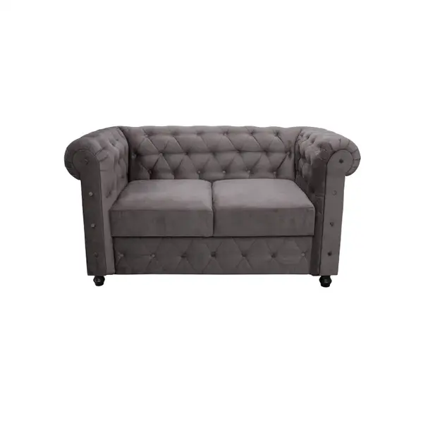 Canapea fixa CHESTERFIELD, 2 locuri, cu arcuri, gri, 168x90x80 cm