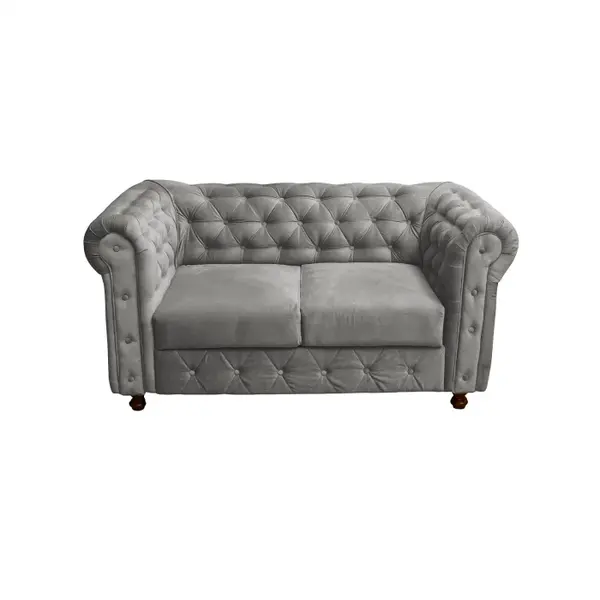 Canapea fixa CHESTERFIELD, 2 locuri, cu arcuri, gri deschis, 168x90x80 cm