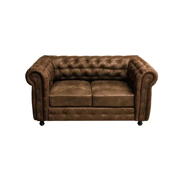 Canapea fixa CHESTERFIELD, 2 locuri, cu arcuri, maro deschis, 168x90x80 cm
