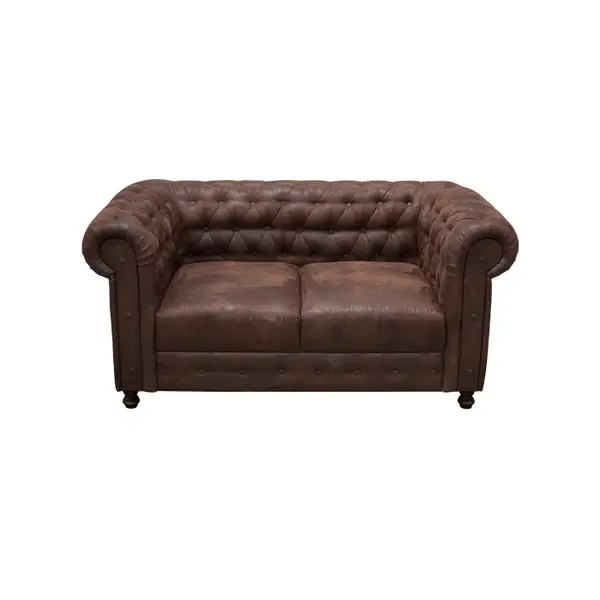 Canapea fixa CHESTERFIELD, 2 locuri, cu arcuri, maro inchis, 168x90x80 cm