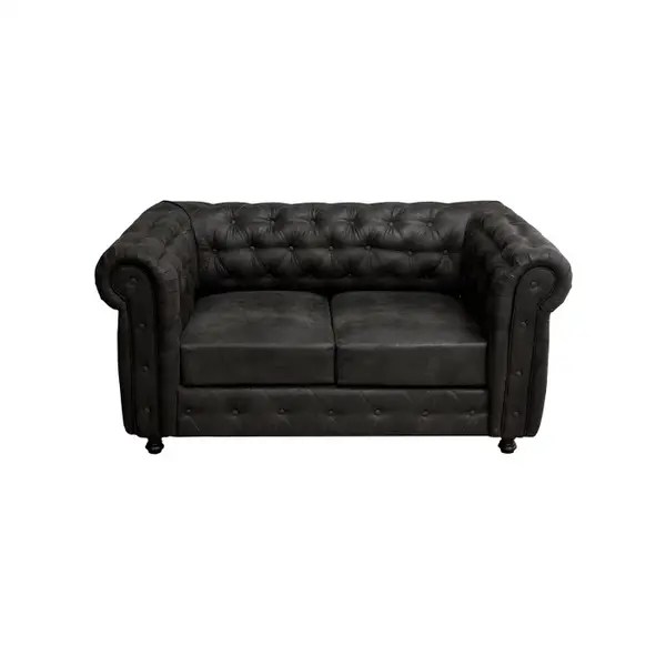 Canapea fixa CHESTERFIELD, 2 locuri, cu arcuri, negru, 168x90x80 cm