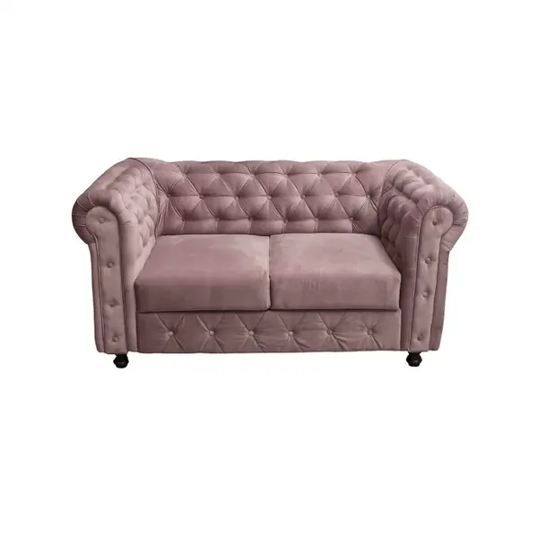 Canapea fixa CHESTERFIELD, 2 locuri, cu arcuri, roz prafuit, 168x90x80 cm