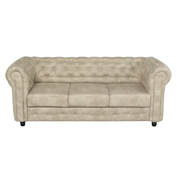 Canapea fixa CHESTERFIELD, 3 locuri, cu arcuri, bej, 205x90x80 cm