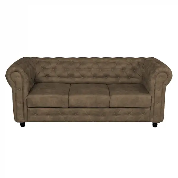 Canapea fixa CHESTERFIELD, 3 locuri, cu arcuri, maro deschis, 205x90x80 cm