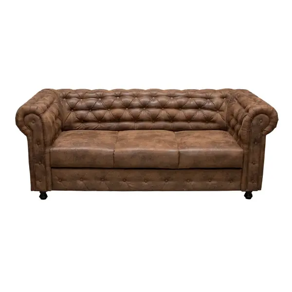Canapea fixa CHESTERFIELD, 3 locuri, cu arcuri, maro deschis, 205x90x80 cm