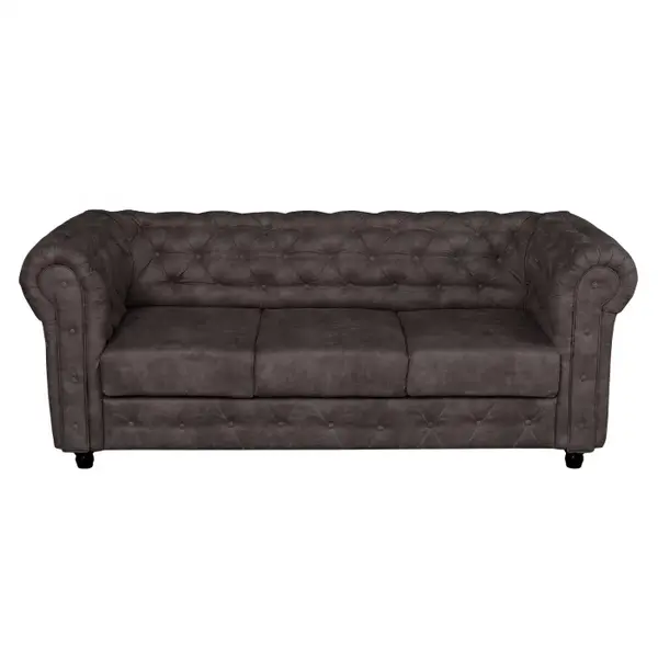 Canapea fixa CHESTERFIELD, 3 locuri, cu arcuri, maro inchis, 205x90x80 cm