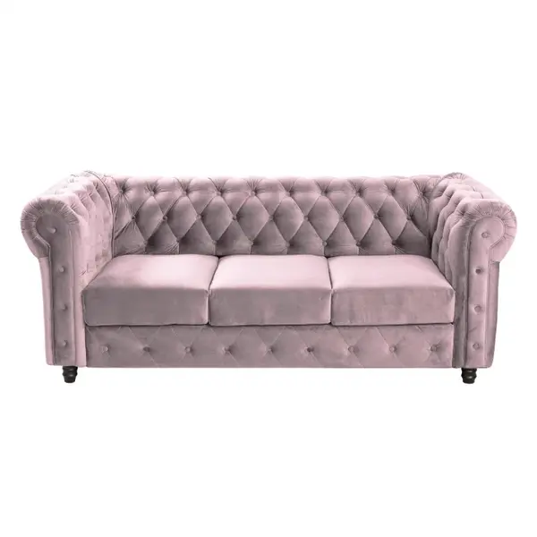 Canapea fixa CHESTERFIELD, 3 locuri, cu arcuri, roz, 205x90x80 cm