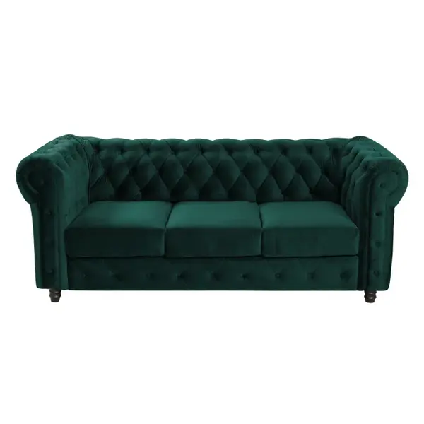 Canapea fixa CHESTERFIELD, 3 locuri, cu arcuri, verde, 205x90x80 cm