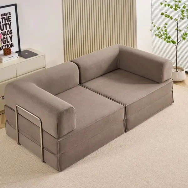 Canapea Modulara , Extensibila, cu Sustinere Ergonomica Modularis HD Foam, Catifea Reiata, Bej