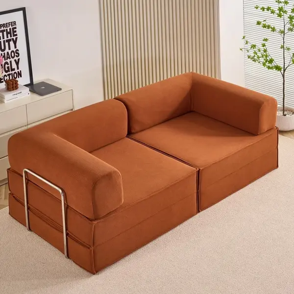 Canapea Modulara , Extensibila, cu Sustinere Ergonomica Modularis HD Foam, Catifea Reiata, Maro