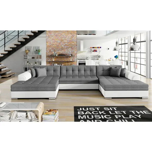 Canapea Modulară, textil, gri, alb