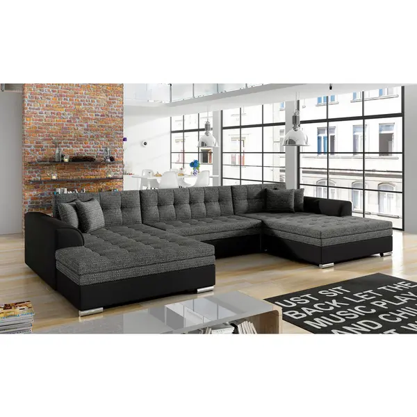 Canapea Modulară, textil, negru, gri închis