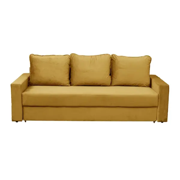 Canapea NICO II extensibila, 3 locuri, cu arcuri si lada depozitare, galben, 220x85x75 cm