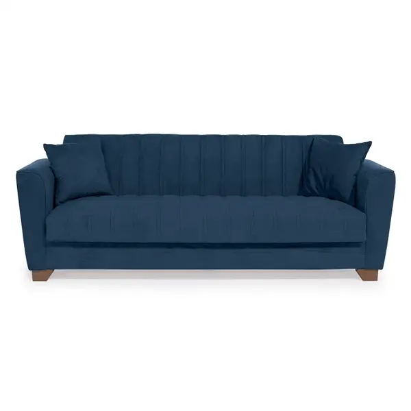 Canapea QUEEN extensibila, 3 locuri, cu arcuri si lada depozitare, albastru, 218x70x80 cm