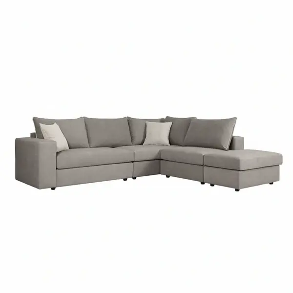 Canapea reversibila London stofa gri perne, gri deschis, 296x246x95 cm