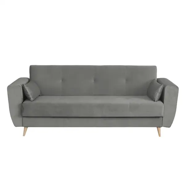 Canapea SIENA I extensibila, 3 locuri, cu arcuri si lada depozitare, gri deschis, 225x85x95 cm