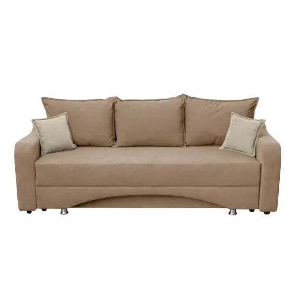 Canapea SUSIE extensibila, 3 locuri, cu arcuri si lada depozitare, maro + crem, 222x105x80 cm