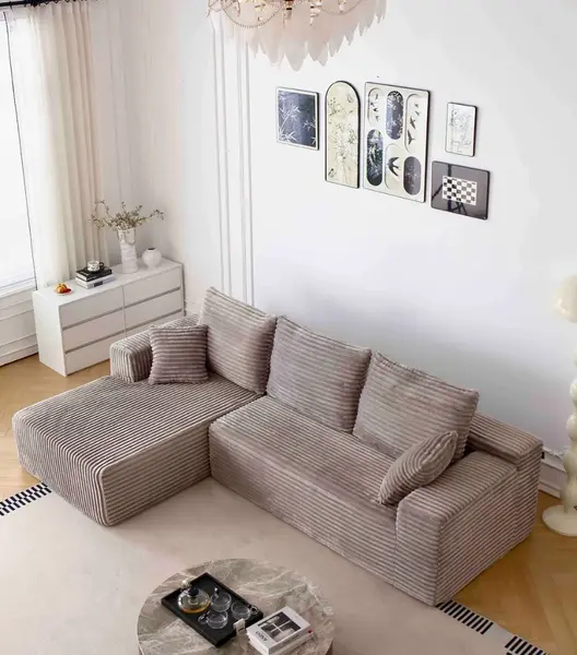 Canapea tip Coltar Ribba Soft, Spuma HD, Design in dungi, Ambalat Vidat, bej