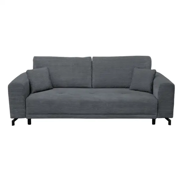 Canapea VEGA extensibila, 3 locuri, cu arcuri si lada depozitare, gri inchis, 237x110x73 cm