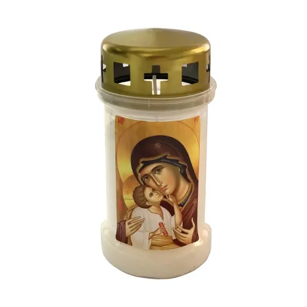 Candela Bolsius cu Capac Maica Domnului Auriu - Alb