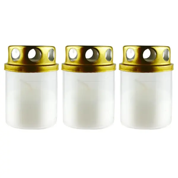 Candela cu Capac Anti-vant, Plastic Alb, 15 Ore, 3 Buc