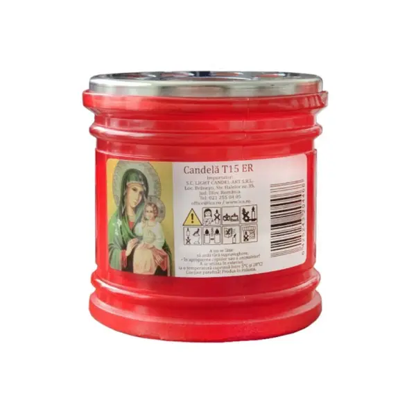 Candela cu Capac Anti-Vant T15E Rosu